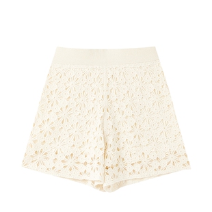MISSCOCOON可可尼白色短裤女2025秋季新款镂空绵羊毛针织休闲裤