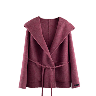 短款毛呢外套女小个子玫红色羊毛加厚大衣小香风呢子2025秋冬新款