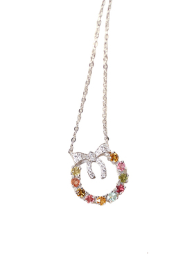 精品彩宝 天然碧玺纯银镶嵌锁甜甜圈款吊坠 女款彩宝碧玺饰品礼物