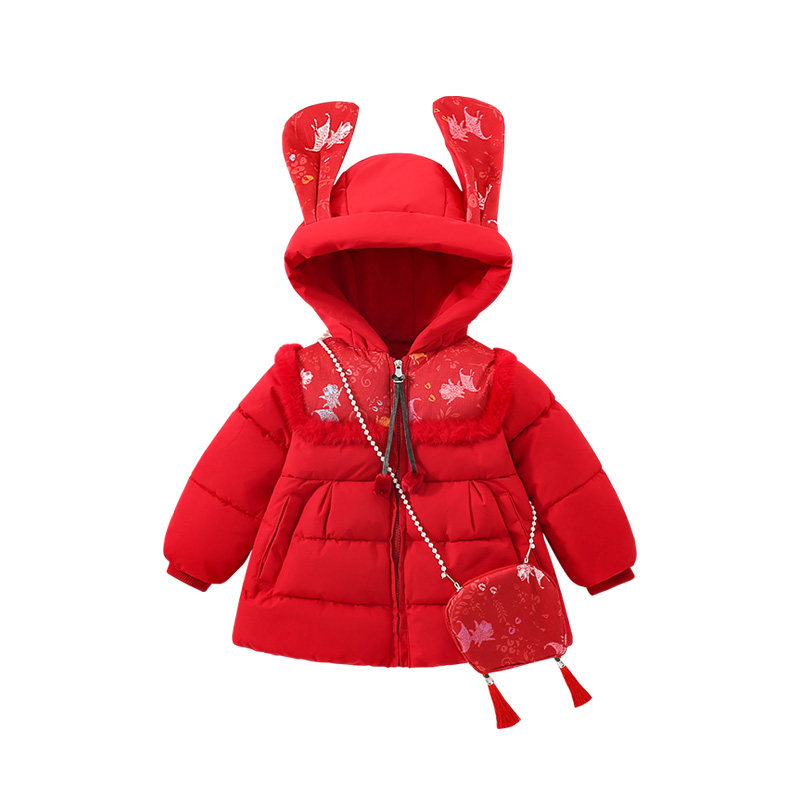 sesameclub童装女童棉服红色衣服