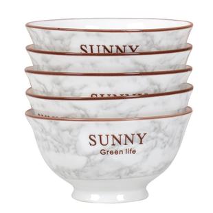 客家谣陶瓷碗饭碗家用10个北欧风餐具大理石纹瓷碗防烫中式高脚碗