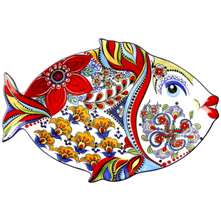 异形水果盘子创意托盘手绘釉下彩餐盘超大号鱼盘可爱鱼形陶瓷摆盘