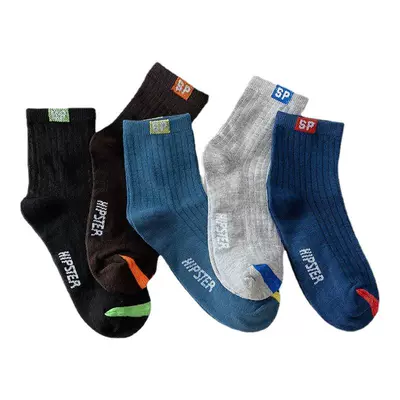 袜子男中筒春秋款撞色男袜防臭吸汗黑色长袜男生夏季男款男士棉袜