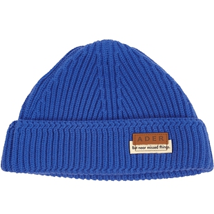 ADERERROR 秋冬复古时尚潮流皮革标签简约纯羊毛罗纹针织帽