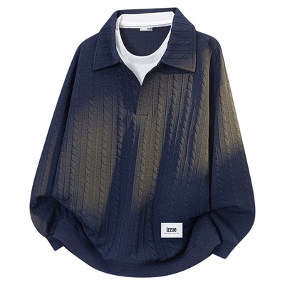 itizzue春秋翻领针织提花卫衣