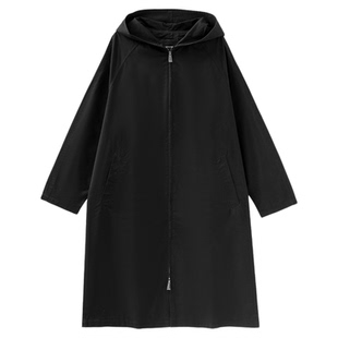 【清仓】极简日系重酵洗100纯棉双面女士连帽中长款风衣外套5134
