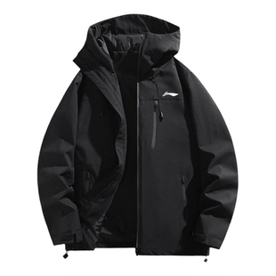 李宁连帽外套男春秋季轻薄款休闲运动宽松夹克防风防水户外冲锋衣