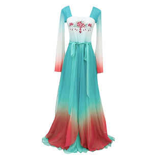 叶落清舞古典舞蹈服连体渐变纱衣中国舞飘逸连体裤裙练功服连衣裙