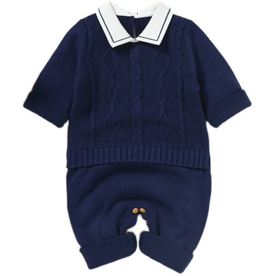 婴儿纯色打底连体衣男女宝宝周岁针织纯棉新生儿满月哈衣爬服线衣