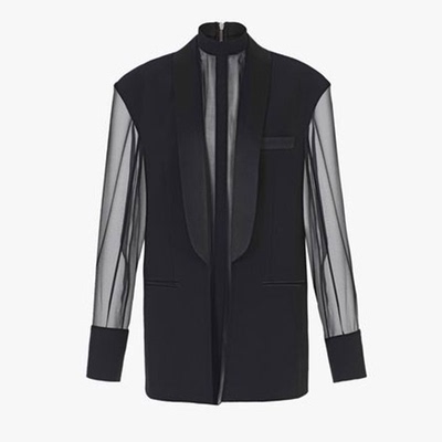 2025欧洲站超模纱透假两件西装