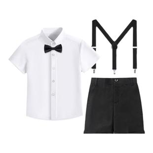 罗蒙儿童合唱服六一演出服男童表演服白衬衫黑色背带裤子校园班服