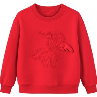 【商场同款】迷你巴拉巴拉男女童卫衣亲子装秋红色一家三口上衣