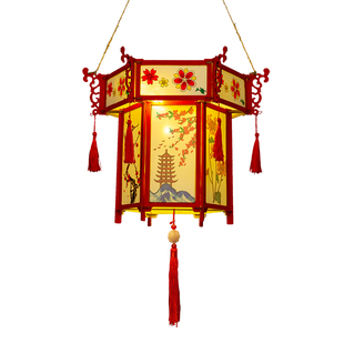 新年灯笼diy手工材料包元宵节自制填色花灯古风发光宫灯汉服拍照