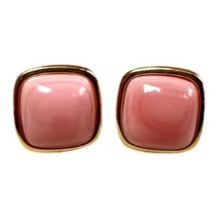 天然胭脂螺女皇贝方形耳钉女耳环饰品镀金镶嵌欧美风甜美清新复古