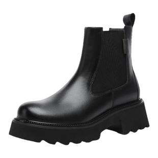 金利来女鞋商场同款秋冬加绒保暖黑色烟筒短靴增高厚底切尔西靴女