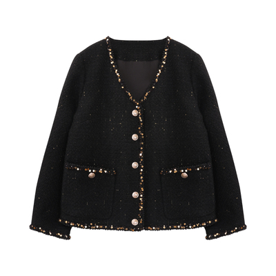 【暗夜流光】绵羊毛小香风粗花呢短外套长袖奢感开衫女上衣5812