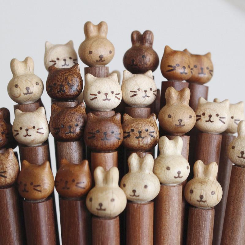 喵有型实木小猫咪筷子家用高档餐具成人儿童可爱木质筷子勺子套装