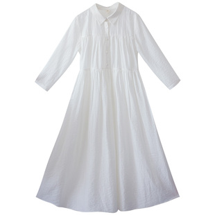 忆旧衬衫连衣裙女长袖2025年夏季新款气质白色长裙高级感宽松裙子