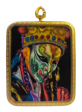 彩晶白鹤童子脸谱唐卡吊坠 官将首