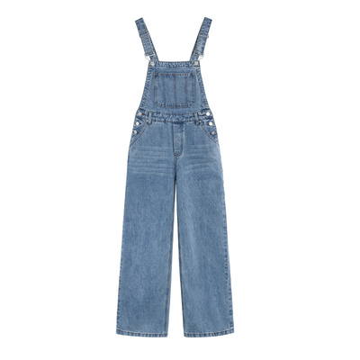 pusumede蓝色减龄牛仔背带裤女宽松阔腿裤休闲显瘦直筒长裤连体裤