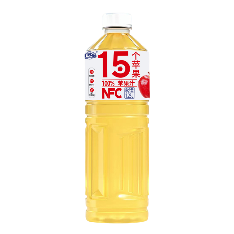 新鲜100%NFC苹果汁0添加防腐剂色素0脂肪维C满满1.25升家庭大瓶装