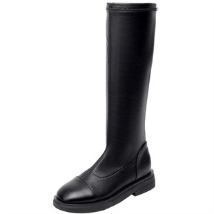 2025新款不掉筒弹力皮靴长筒靴子不过膝高筒小个子女靴显瘦骑士靴