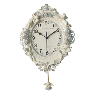 欧式田园艺术挂钟客厅天使卧室墙面挂表装饰静音创意树脂壁钟热卖