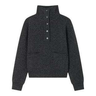 华吉言【诗社】巴素兰羊毛混纺高领半开门襟上衣