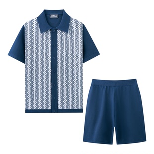 Men's Casual Knitwear Set 休闲针织衫套装针织短袖短裤两件套男