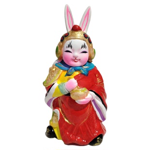 福兔祥兔爷摆件老北京兔儿爷吉兔福兔传统中国风特色手工泥塑摆件