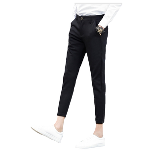 春秋九分裤子男修身潮流纯黑色西裤男士休闲裤矮个子英伦小脚百搭