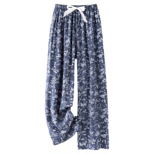 夏季女士绵绸阔腿裤薄人造棉清凉可外穿防蚊裤加大居家空调睡长裤