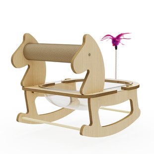 木质摇马造型猫爬架一体式多功能自嗨抓挠猫窝猫咪玩具站太空舱