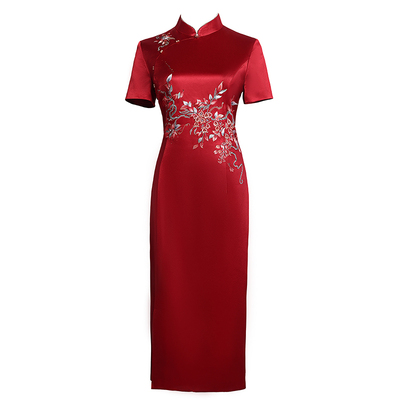 刺绣红色妈妈婚宴礼服喜婆婆