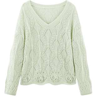 乐町慵懒镂空针织衫女春季新款立体手钩花波浪边透薄宽松针织罩衫