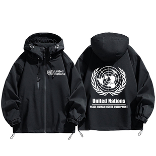 联合国周边维和United Nations纪念冲锋衣外套秋冬三合一防风百搭