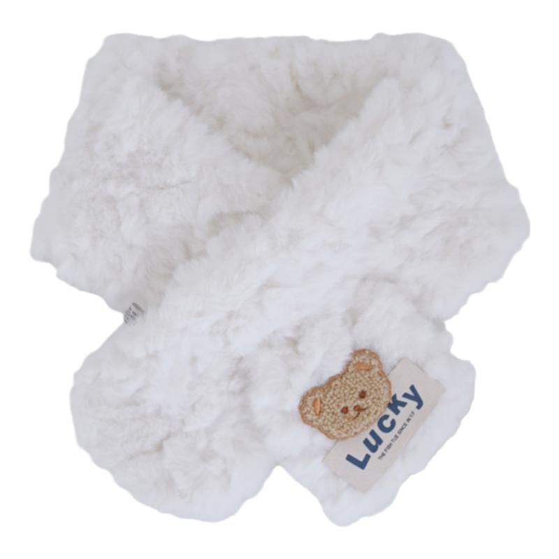 围巾女冬季日系Lucky小熊仿獭兔毛可爱学生加厚保暖毛绒交叉围脖