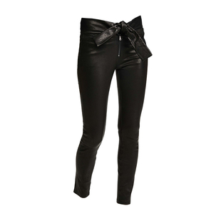 孤品清仓特价 真皮系带铅笔裤 弹力皮紧身裤女裤打底皮草搭配黑色