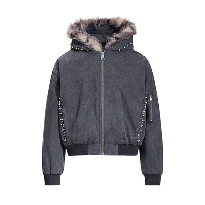 美式高级感毛领连帽加厚棉衣