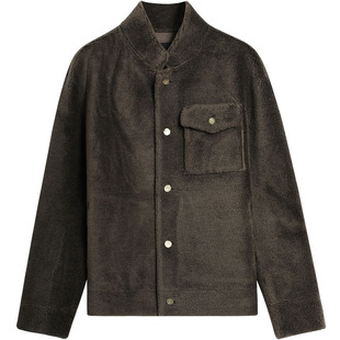 EHE男装 冬季新款100%绵羊毛多口袋设计保暖合体立领皮毛服男