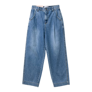 韩国howluk高腰哈伦裤直筒牛仔裤女春季新款宽松显瘦九分裤