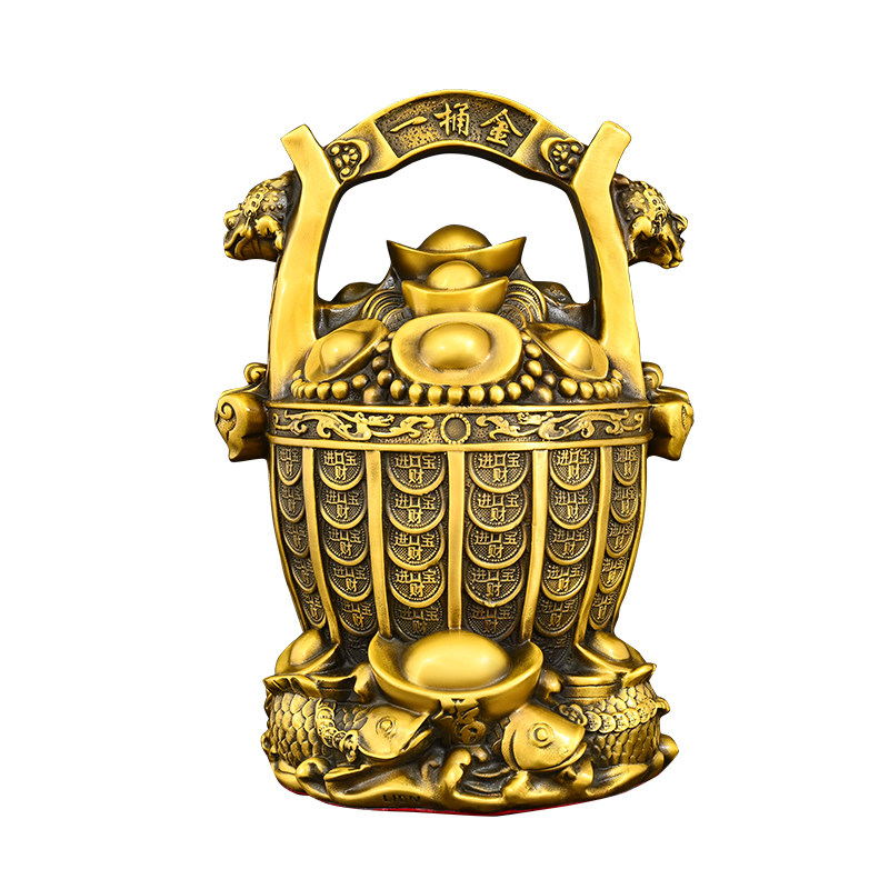 纯黄铜福满一桶金摆件招财存钱罐