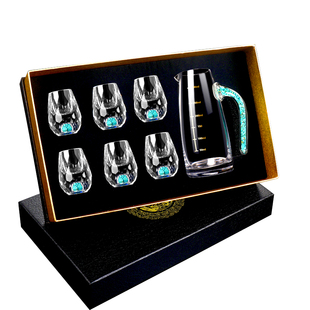 高档绿松石切面水晶白酒杯分酒器套装酒具饭店家用小号一口杯酒盅