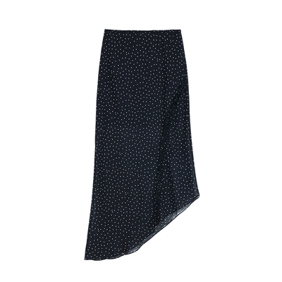 Maven Lin 都市浪漫 复古调性波点半身裙女不规则斜边雪纺包臀裙