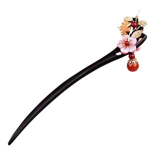 黑檀木发簪女古风簪子盘发双面头饰红玛瑙发钗步摇配旗袍日常饰品