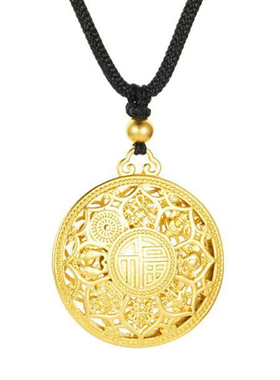 古法黄铜八宝莲花项链不掉色