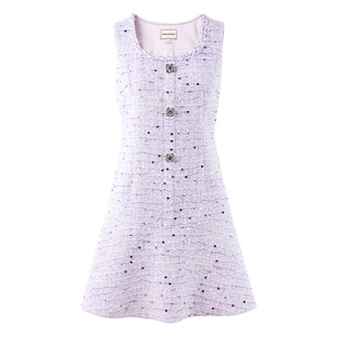 MISSCOCOON紫色小香风连衣裙钉钻花型扣箱型背心裙春款