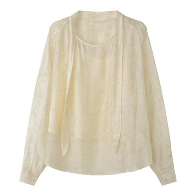 solighter醋酸飘带两件套衬衫