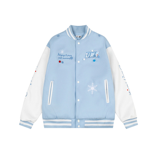 DARKAGE原创美式复古雪花刺绣毛球夹棉棒球服夹克男女款春季外套