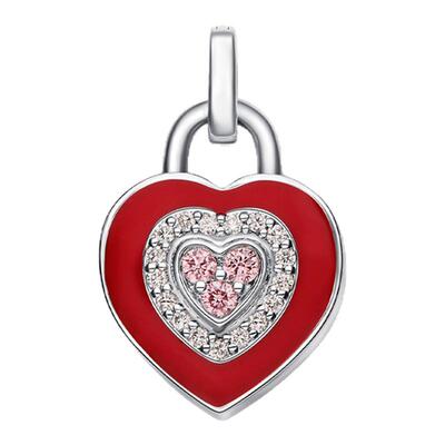 Flourishan/富煜钻心形锁吊坠培育钻石金吊坠925银钻石项链礼物